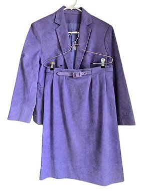 Vintage Tailored Soft Suede Lined Blazer+Skirt Suit Lilac Purple Women's 10